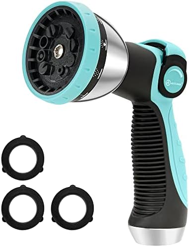 AUTOMAN Garden Hose Nozzle Sprayer - 10 Spray Patterns, High Pressure, Thumb Control On Off Valve, Metal Duty Water Nozzle, Extra 3 Washers, for Watering Garden, Cleaning, Washing Car, Showering Pets