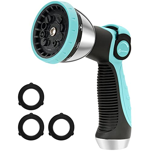 AUTOMAN Garden Hose Nozzle Sprayer - 10 Spray Patterns, High Pressure, Thumb Control On Off Valve, Metal Duty Water Nozzle, Extra 3 Washers, for Watering Garden, Cleaning, Washing Car, Showering Pets
