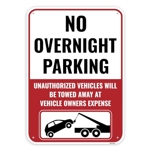 1PC No Overnight Parking Sign, 14 x 10 Inches - Aluminum - No Parking Signs Will Be Towed