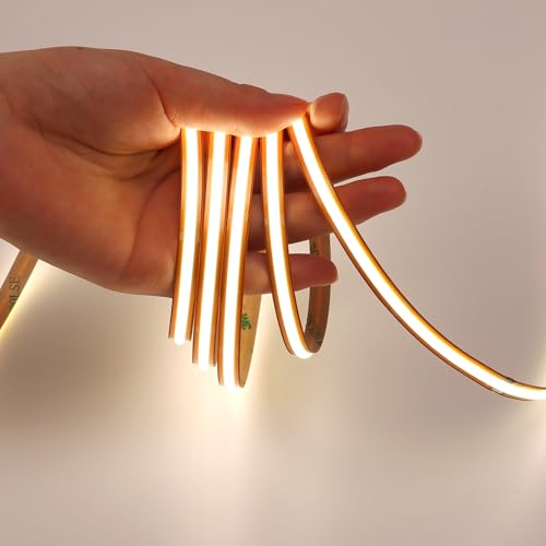 Image of GOMING 24V COB LED Strip Natural White 4000K Cut at Will 16.4ft(5M) 4600lm | CRI 93+ 13W /M 2640LED Uniform Glow IP20 Not Waterproof LED Tape Lights for DIY Cabinets Home Decor(Power Supply not Included)