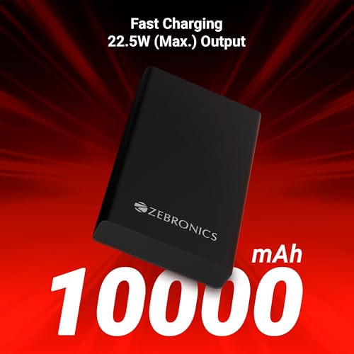 Image of ZEBRONICS EnergiTank 10MR1, Metal Power Bank, 10000 mAh, 22.5W Super Fast Charging PD 3.0 (PPS), Sleek & Stylish, Type C & USB Port, LED Indicator, for iPhone, Android, Tablets, Airpods (Midnight)