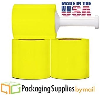 PSBM Mini Yellow Stretch Wrap with Handle, 12 Pack, 5 Inch x 1000 Feet, 80 Gauge, Dark/Opaque Tint Plastic Cling for Bundling, Strapping, Wrapping