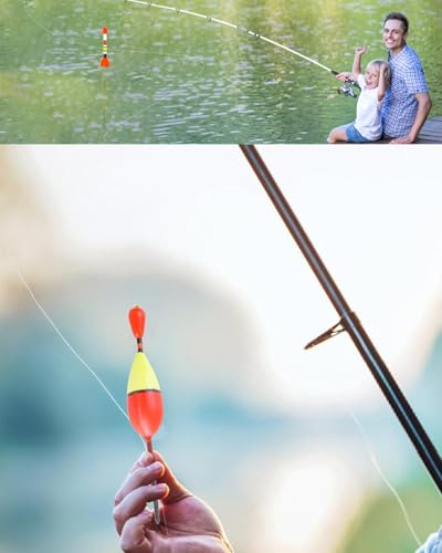 Foto von Hezhou 6 Stück Fishing Posen Set Angelposen Angeln Schwimmt Set Mit Senkblei, Angelschnur und Haken (5#, 7#, 9#) für Friedfische, Forellen, Aal, Zander ideal für See, Fluss, Bach und Teich (A)