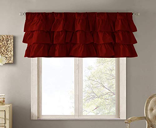 Kings Loft 1000 Thread Count, Burgundy Belle Valance Shabby Chic Style Single Curtain, 18"x84"