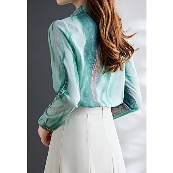 Damesshirt Met Lange Mouwen,Dames Elegante Revers Bloemen Bedrukte Tops Overhemd Groen Satijnen Tuniek Overhemd Lange Mouwen Chiffon Blouse Overhemd Casual Kantoor Zakelijk Blouse Voor Meisjes Dames