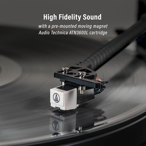 Image of Crosley CR6046A-BKSL Stave 2-Speed Bluetooth Record Player Turntable with Built-in Speakers, Black
