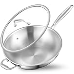 Nontoxicook Tri-Ply Stainless Steel Wok Pan, 30cm(12inch) Cooking Wok with Lid, with Side Ear, Wide & Deep Cookware Stir-Fry Pans, Oven Safe Up to 315℃, Works on Induction