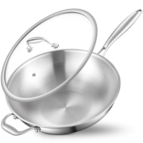 Catálogo para Comprar On-line Woks de esta semana. 43 DELARLO - Sartenes para woks y freír, sartén de acero inoxidable de 13 pulgadas con tapa, con oreja lateral, gran superficie de cocción, sartén de acero inoxidable de tres...