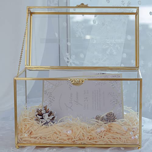 Jajamy Glass Wedding Card Box With Slot, Large Clear Card Box Gold Brass Gift Card Storage Box Perfect For Wedding Receptions, Baby Shower, Birthday Party, Bridal Shower Greeting Card Glass Organizer #TOP6