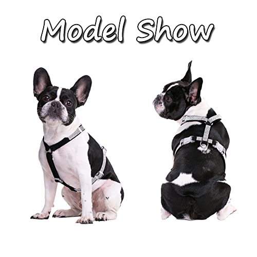 Image of HDKUW Dog Shining Rhinestone Harness, No Pull Adjustable Buckle D-Ring Harness for Small Medium Dog (Black XS)