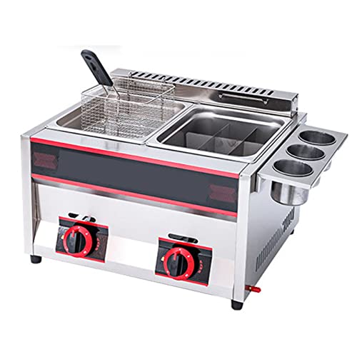 WOTZOV Freidora Comercial con Tapa, 2 freidoras de Doble Cilindro de 6 l, Cesta de Aceite extraíble de Acero Inoxidable 304 de Grado alimenticio, freidora de Aceite para pa，B