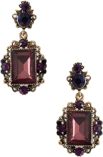 LARGE Art Deco Antique Vintage Retro Style Plum Raisin Eggplant Purple Rhinestone Bridal Bridesmaid Wedding Prom Statement Earrings