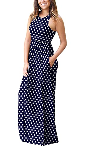 Image of EUOVMY Women's Sleeveless Dress Casual Plain Loose Summer Long Maxi Dresses with Pockets