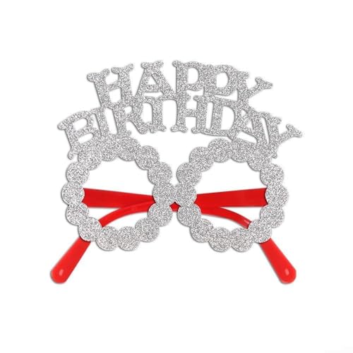 Cartas de feliz cumpleaños y accesorios de fotos de estrella, anteojos para niños para celebraciones de cumpleaños, ligeras y marco de gafas para fiestas (C plateado)