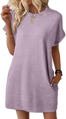 EVALESS Womens Summer Dresses 2026 Fashion Short Sleeve Cute Spring Mini Dress Crewneck Casual Beach Vacation Dresses