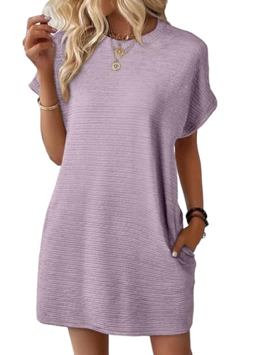 Image of EVALESS Womens Summer Dresses 2026 Fashion Short Sleeve Cute Spring Mini Dress Crewneck Casual Beach Vacation Dresses