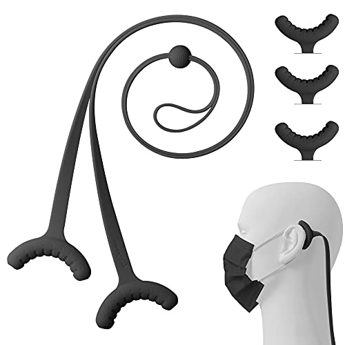 BONE Lanyard Mask Tie (3 Packs), Face Mask Holder, Adjustable & Skin-Friendly Silicone Extender Strap, Ear Savers for Kids & Adults (Black)