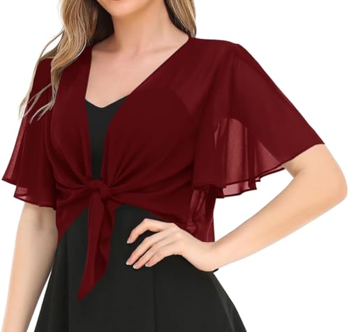 Image of Women's Solid Puff Sleeve Kimono Short Cardigan Loose Cover Up Casual Blouse Top Chiffon