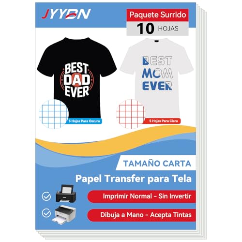 La Mejor Selección de Imprimaciones los preferidos por los clientes. 45 INCLUYE PARA TELAS CLARAS Y OSCURAS—10 Hojas Papel Transfer para Tela y 1 Hoja de Teflón, 5 para Oscuras 5 para Claras, Compatible con Dibujo a Mano, Vinil Textil Imprimible...
