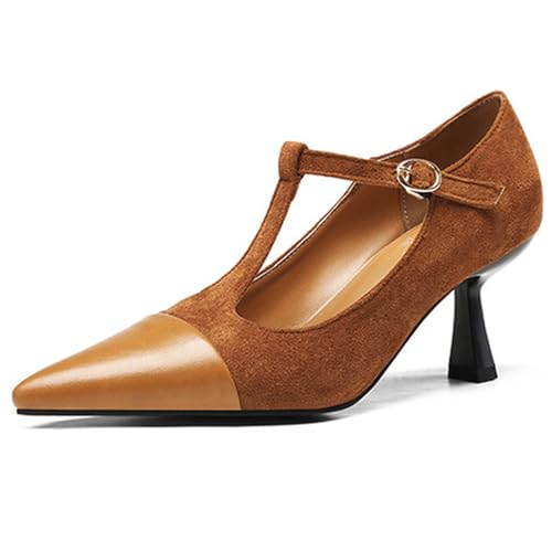 Escarpins T-Bar femme talon chaton 7 cm : chaussures élégantes bout pointu grandes tailles 34-48