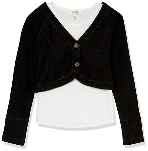 Speechless Girls' Rib Knit Sweater with Plain Tee