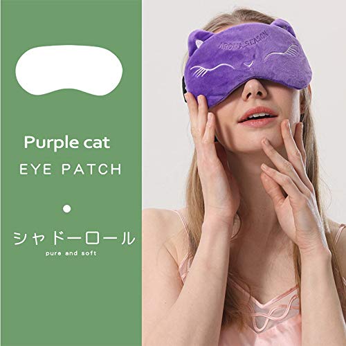 MOXIN Antifaz para Dormir Máscara de Ojos Caliente USB, Cubierta de Ojos Sueño Animal de Felpa para Dormir Ergonomico Anti-Luz Alivio del Estrés Ocular y Ojos Hinchados,Purple Cat