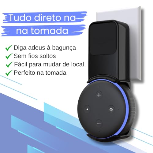 Suporte Stand de tomada parede compatível Amazon Alexa Echo Dot 3. Compacto, resistente, leve e sem