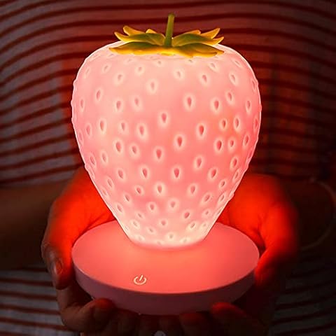 Strawberry Night Light, Cute Silicone Strawberry Lights kawai room decor, USB Rechargeable Bedside Lamp 3 Gear Touch Lighting, Gifts Cover