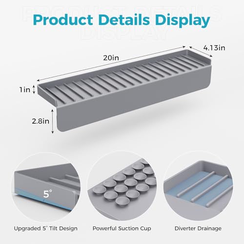 Image of Silicone Sink Edge Protector Mat - Sink Draining Mat, Edge Splash Guard & 20 inchx4 inch Multifunctional Sink Accessories with Suction Cup for Kitchen Bathroom Countertops, Granite Quartz Surfaces