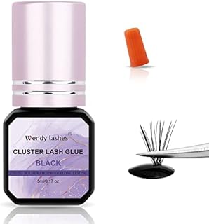 Cluster Lash Glue 5ML for Cluster Eyelash Extensions Black Eyelash Glue Waterproof Individual Lashes Glue Strong Black Lash Extensions Glue Use at Home(black-5g)