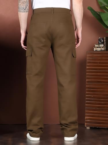 Image of KOTTY Men's Solid Mid Rise Utility Pocket Button Willow Blue Regular Cargo