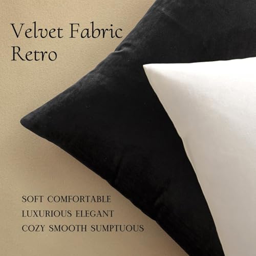 Image of MIULEE 28x28 Inch Euro Sham Velvet Pillow Covers, Set of 2 Large Square Decorative Pillows -Black Super Soft for King Bed, Sofa, Couch, Accent Chairs