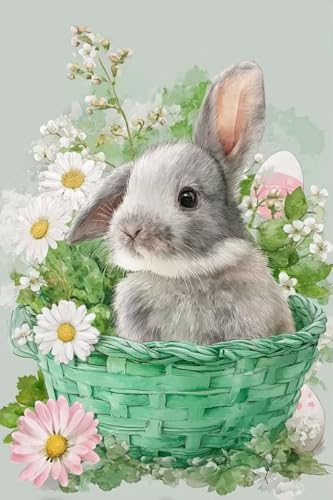 Pintura de diamantes 5D con diseño de conejo floral en relieve