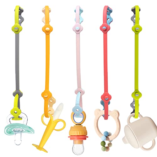 Image of Toy Straps for Baby 5PK Silicone Toy Leash Holder for Stroller HighChairs Car seat, Secure-A-Toy Adjustable Length to Keep Toys Clean