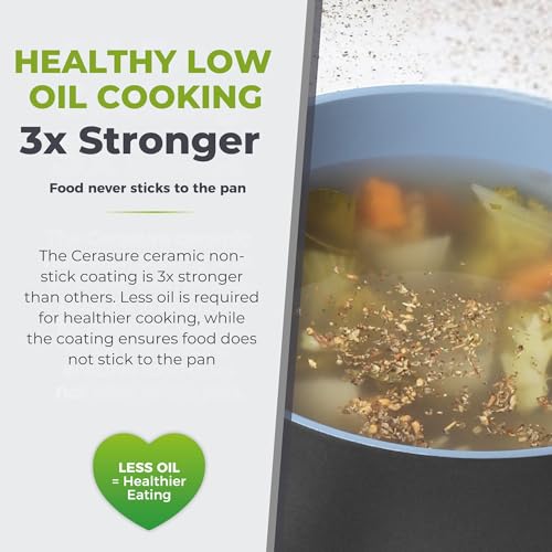 Image of Tower Cerasure 16cm(1.5L) Ceramic Non-Stick Sauce Pan /Milk Pan with Lid for Low Oil Cooking, Quick & Even Heating,Gas & Induction Compatible, Soft Touch Handles, 100% Toxin Free, 1.5-Year Warranty