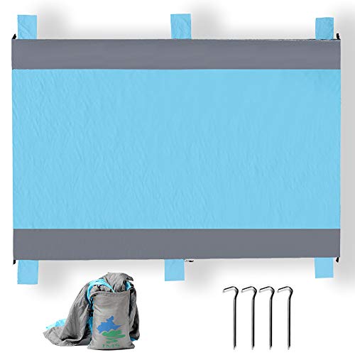 pys Beach Blanket - Oversized 10â€™x 9â€™ Sand Proof Compact Lightweight Portable Large Waterproof Parachute Nylon Beach Mat, Includes 4 Metal Stakes