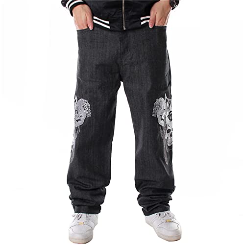Veroders Men's Baggy Hip Hop Black Jeans- Loose Skateboard Pants Straight Baggy Skater Black Jeans for Men VD-801 34