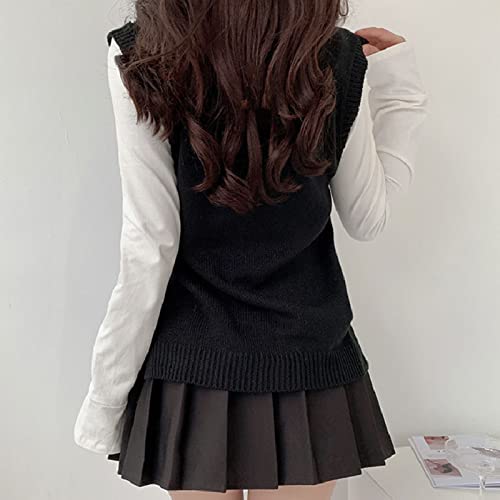 Image of Sweater Vest Women,Sleeveless V Neck Argyle Plaid Long Preppy Loose Knitted Casual School Sweaters Tank Top