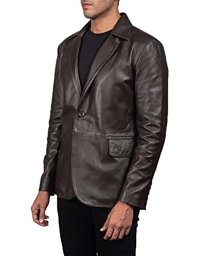 The Jacket Maker Daron Men's Black and Brown Leather Blazer | Sheepskin Button-Down Brown and Black Leather Blazer for Men3