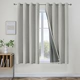Joydeco 100% Blackout Curtains 63 Inch Length, Living Room Curtain 2 Panels Set, Grommets Room Darkening Textured Thermal Drapes, Greyish White Blackout Curtains for Bedroom (42x63inch)