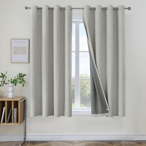 Joydeco 100% Blackout Curtains 63 Inch Length 2 Panels, Greyish White