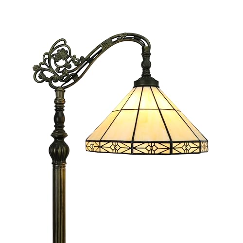 Tokira Tiffany Lámpara de Pie Para Salón, 12 Pulgadas Sencillez Lámpara de Pie de Lectura Antiguo, Europeo Vidrio Multicolor Luz de Noche, Clásico Lámpara de cabecera [Excluyendo bombillas]
