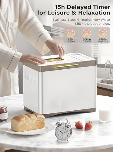 Image of KBS 650W Bread Maker with Custom Program, 20-IN-1 Bread Machine with Stainless Steel Paddle & Nonstick Ceramic Pan, 2LB Bread Maker Machine Polish Bread, Gluten-Free, 3 Colors, 15H Timer, Touch Panel