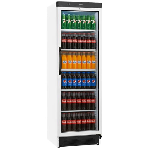 MBH - Nevera expositora vertical profesional blanca con puerta de cristal para hostelería. Frigorífico expositor botellero industrial para bebidas.