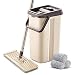 BOOMJOY Microfiber Flat Mop with Bucket, Cleaning Squeeze Hand Free Floor Mop, 3 Reusable Mop Pads, Stainless Steel Handle
