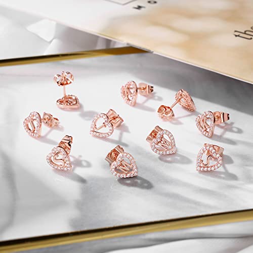 Heart Initial Stud Earrings For Girls, Rose Gold Plated Girls Earrings S925 Sterling Silver Post Cz Stud Earrings Hypoallergenic Letter K Initial Earrings For Girls Teen Girls Toddler Kids #TOP5
