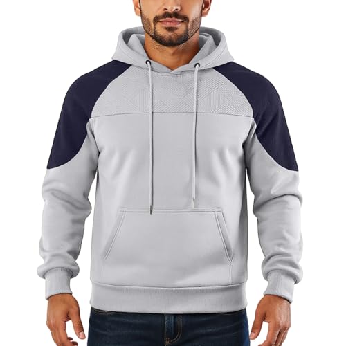 Hoodie For Men Patchwork Texture Sweatshirts Fall Winter Pullover Hooded Neck Tops Casual Sweatshirts With Pocket