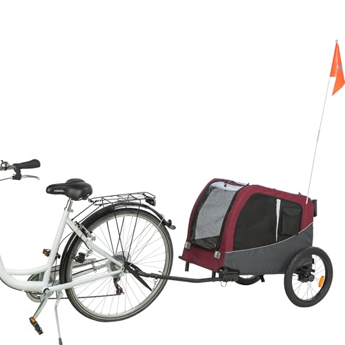 Trixie Rimorchio Bicicletta Cani - Trasporto Sicuro degli Animali - Pieghevole - Grigio e Rosso - Taglia M: 63 × 68 × 75/137 cm