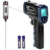 ERICKHILL Termometro a infrarossi -50℃ ~ 600℃ Pistola termica digitale laser senza contatto con display LCD, emissività regolabile - Adatto per cucinare/grigliare/congelare, con sonda per carne