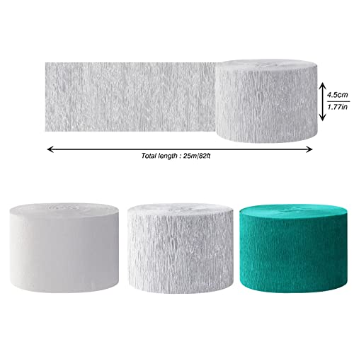 Image of Teal-Turquoise White Silver Party-Decorations Streamers - 9 Rolls Woman Girl Birthday Crepe Tissue Paper Streamer Graduation Wedding Bachelorette Engagement Bridal Baby Shower Garland Decor Panduola